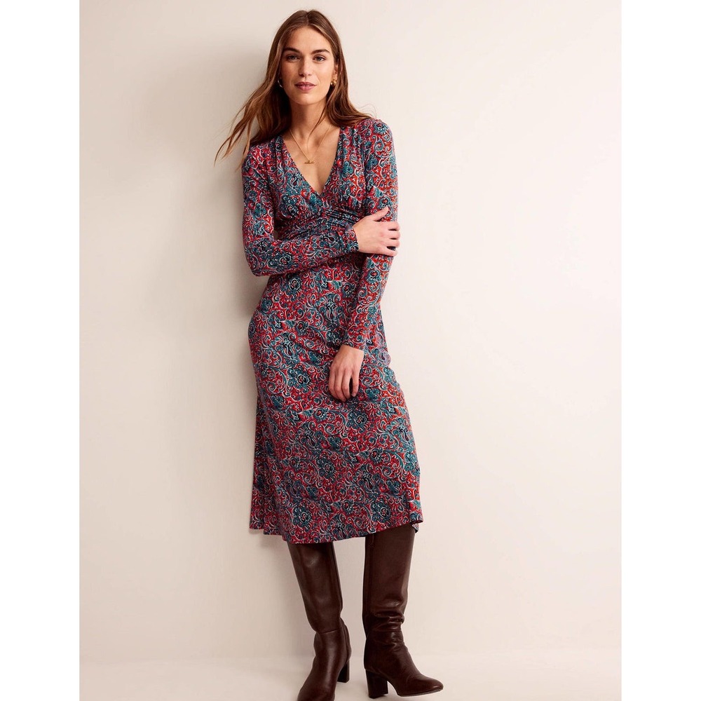 Boden Elodie Empire Midi Dress
Fiesta Orange Botanic Terrace Women's 12 Stretch - Picture 12 of 16